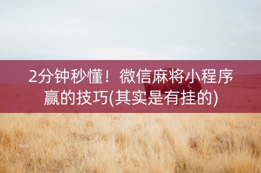 小程序麻将怎么设置才能赢(其实确实有挂)